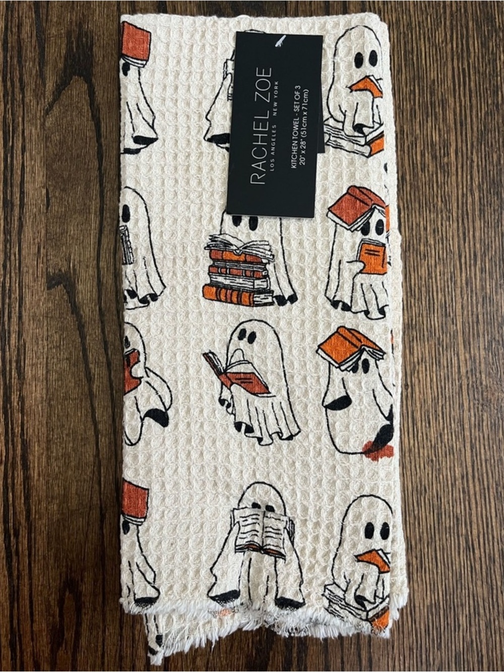 Rachel Zoe Ghost Reading Books Waffle Texture Kitchen Towels Set of 3 NWT